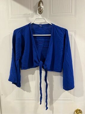 Women's Royal Blue Tie-Front Cropped Top